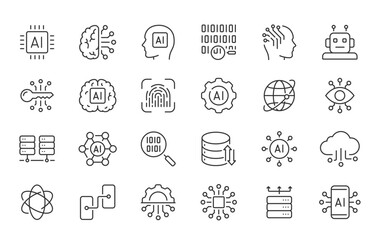 Artificial Intelligence web icons in line style. Innovation technology, machine, robot, bot, brain, collection. Vector illustration.