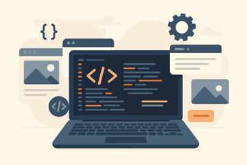 web programming and development concept. laptop with code on screen. website ui ux design and layout