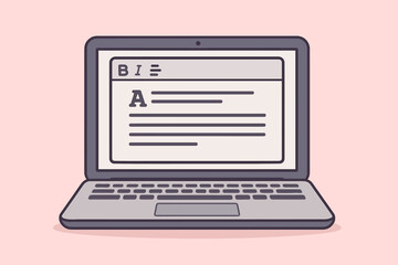 Text edit and word writing software on laptop computer screen. Vector concept of copywriting, blogging, storytelling, content creation, journalism, and online education.