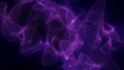 Wall Mural - vibrant purple particles form a dense mesh of light dots, floating through dark space in an energeti