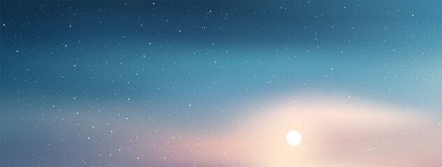 Wall Mural - A stunning night sky full of stars and a glowing full moon, Starry night, Beautiful and peaceful backgrounds. Vector illustration