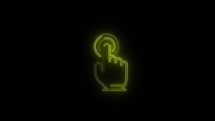Glowing Hand Click Symbol in Neon Style for Digital Interface or App UI Design 4k.