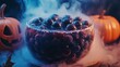 © David - Halloween punch bowl with blueberry eyeballs and jackolanterns surrounded by smoke for a festive gathering