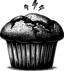 Wall Mural - Vintage engraved muffin with cracked top - retro bakery design for print
