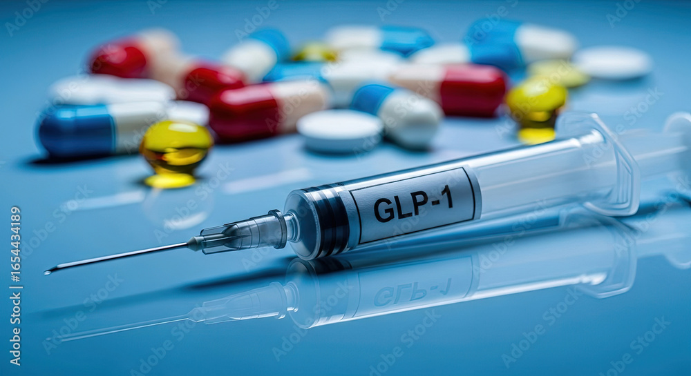 GLP-1 Injection for Diabetes Treatment: Close-up of Syringe and ...