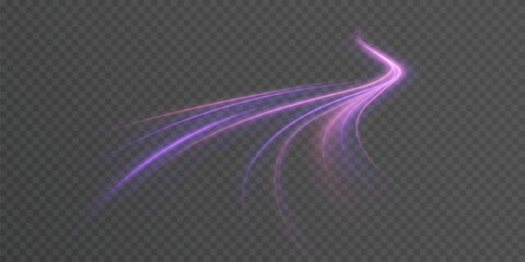 Wall Mural - curved purple light streams with motion blur and soft glow on transparent background. dynamic speed 