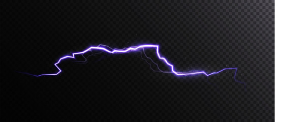 Wall Mural - violet electric lightning bolt with jagged path and soft glow on transparent background. energetic p