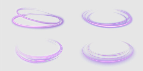 Wall Mural - glowing purple rings with smooth bright glow traces on white background. futuristic vector glowing c