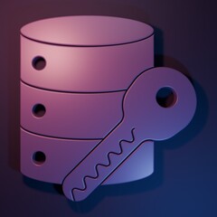 Wall Mural - purple server security with key icon isolated on purple-blue background. security, safety, protectio