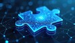 © Maryna - Digital puzzle piece concept in virtual environment, graphic design with innovative technology. Abstract viewpoint for SEO impact, connectivity, code, solution, modern interface, blue light, software