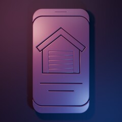 Wall Mural - purple online real estate house on smartphone icon isolated on purple-blue background. home loan con
