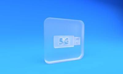 Wall Mural - frosted glass 5g modem for fast mobile internet icon isolated on blue background. global network hig