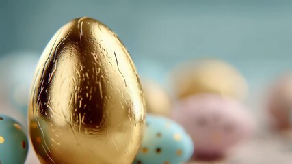 Wall Mural - Golden Egg Among Colorful Easter Eggs on a Decorative Surface