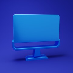 Wall Mural - blue computer monitor screen icon isolated on blue background. electronic device. front view. minima