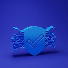 Wall Mural - blue cyber security icon isolated on blue background. shield with check mark sign. safety concept. d