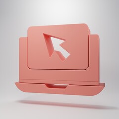 Wall Mural - Pink Laptop and cursor icon isolated on pink background. Computer notebook with empty screen sign. Minimalism concept. 3D render illustration