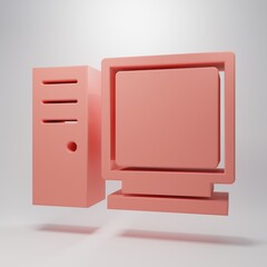 Wall Mural - Pink Computer monitor icon isolated on pink background. PC component sign. Minimalism concept. 3D render illustration