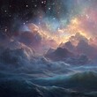 © Xaviera - Cosmic ocean scene Starry sky blending with waves and ethereal clouds