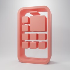 Wall Mural - Pink Mobile Apps icon isolated on pink background. Smartphone with screen icons, applications. mobile phone showing screen. Minimalism concept. 3D render illustration