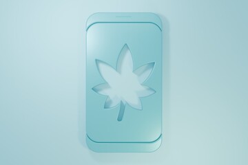 Wall Mural - Blue Leaf on mobile phone screen icon isolated on blue background. Minimalism concept. 3D render illustration
