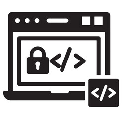Secure coding and website protection conceptual illustration with lock and code symbols on laptop