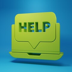 Wall Mural - green laptop and help icon isolated on blue background. adjusting, service, setting, maintenance, re