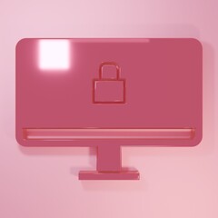 Wall Mural - pink lock on computer monitor screen icon isolated on pink background. security, safety, protection 