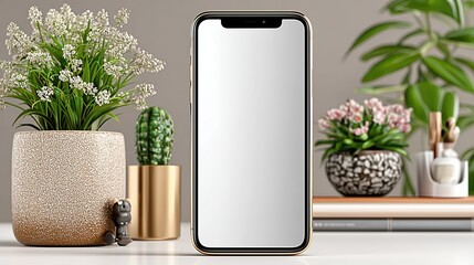 Black Smartphone Mockup with Blank White Screen, Isolated on White Background, High Detail PNG Template
