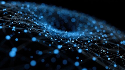 Canvas Print - abstract digital network with blue nodes and lines on black background