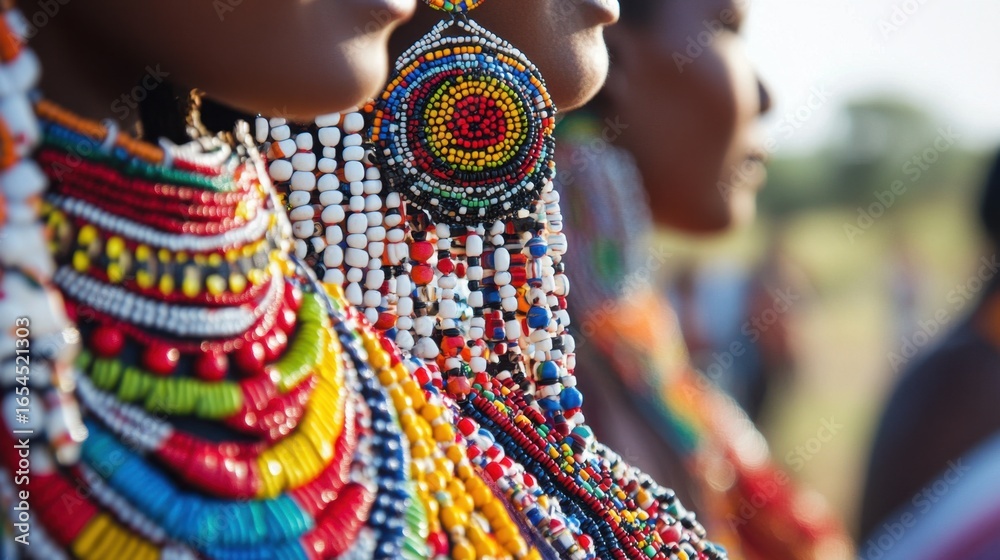 Vibrant african beaded jewelry adorning women in ritual attire Stock ...