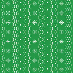 Wall Mural - Christmas seamless pattern.Winter snowflakes in white isolated on green background.Snow repeat pattern.Vector graphic illustration new year background.