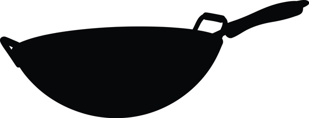 Black wok silhouette, kitchenware for Asian cuisine cooking, stir frying