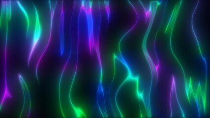 Wall Mural - Smooth abstract waves of neon green, blue, and purple, gently flowing and creating an elegant futuristic design