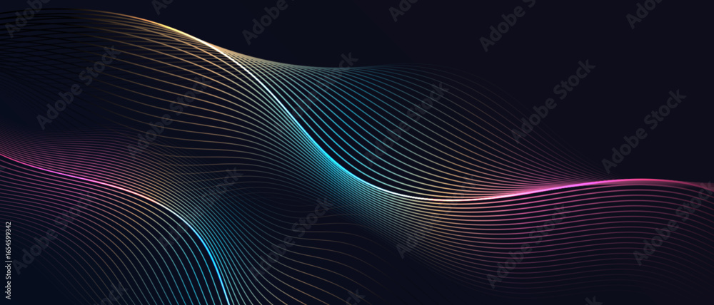 Abstract colorful curved wave lines on dark background Stock Vector ...