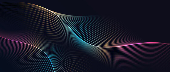 Wall Mural - Abstract colorful curved wave lines on dark background	