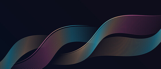 Wall Mural - abstract colorful curved wave lines on dark background