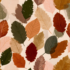 Wall Mural - seamless repeat pattern with autumn leaves illustration. wallpaper design. scrapbook page. vector.