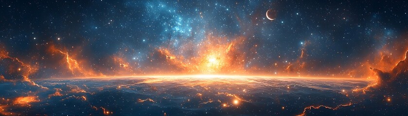 Wall Mural - Majestic cosmic landscape with glowing nebulae and swirling stars
