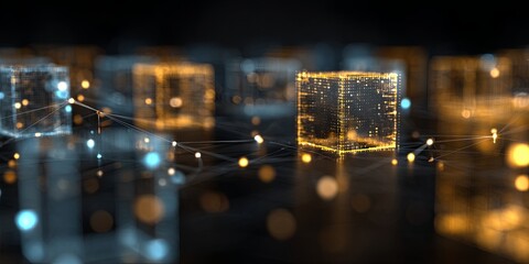 Wall Mural - digital networking concept with glowing cubes and connections representing technology, data, and com