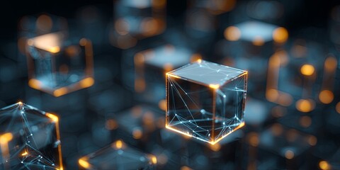 Wall Mural - digital networking concept with glowing cubes and connections representing technology, data, and com