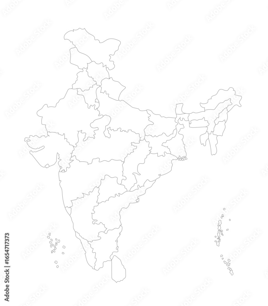 Clean vector outline map of India with clear state borders, perfect for ...