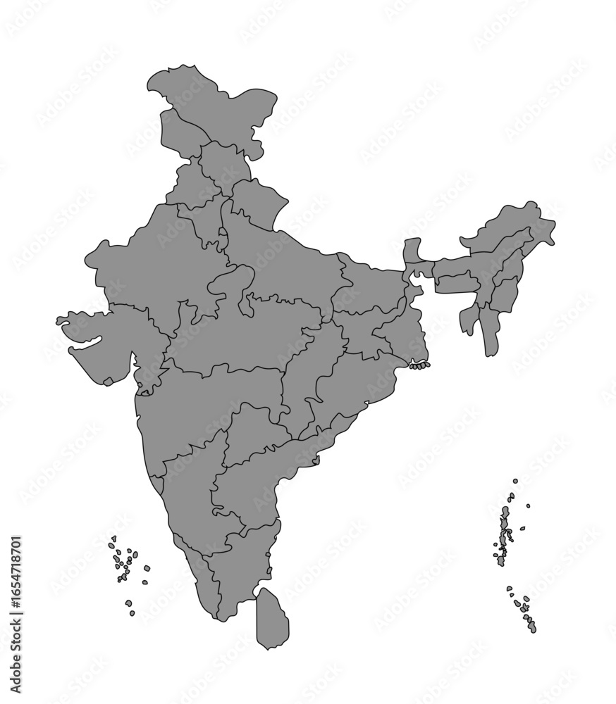 Clean vector outline map of India with clear state borders, perfect for ...