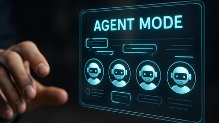 A digital interface displaying AGENT MODE, indicating a technological system in action. 
