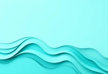 Wall Mural - abstract teal wave pattern, modern paper cut texture, dynamic flow, elegant, illustration