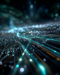 Canvas Print - abstract data flow: an intricate network of luminous digital pathways weave through the darkness, sh