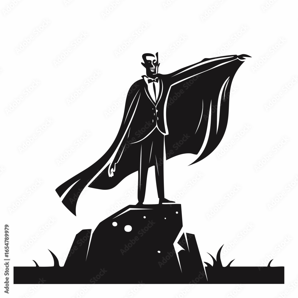 Dracula Standing Proudly on a Large Rock with a Billowing Cloak in ...