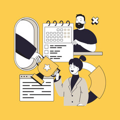 Wall Mural - all good ideas concept for modern web design. people doing tasks in calendar, brainstorming, searchi