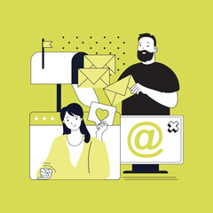 Wall Mural - communication concept for modern web design. people chatting online, sending emails and messages to 