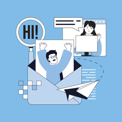 Wall Mural - communication concept for modern web design. people chatting online, sending emails, answering messa