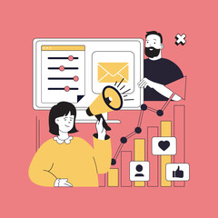 Wall Mural - digital content marketing concept for modern web design. people making internet advertising, targeti